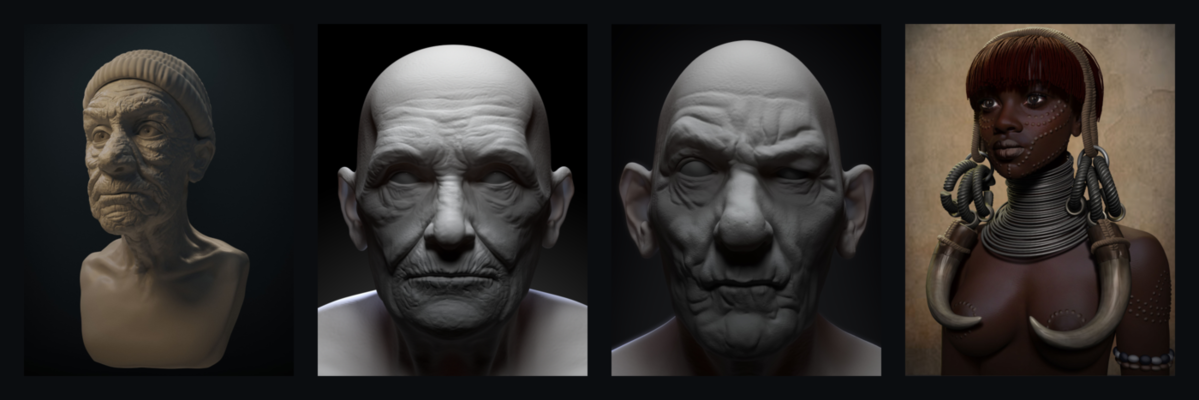 Digital sculpt studies and character anatomy explorations by Solmaz Hadavand